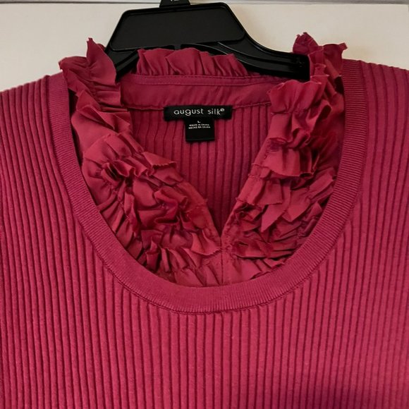 August Silk Raspberry Stretch Sweater with Ruffle Faux Shirt - Large - Fashion - Picture 3 of 5